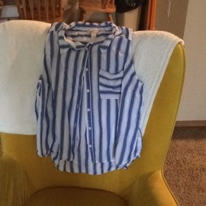 Blue & white-striped button- up tank